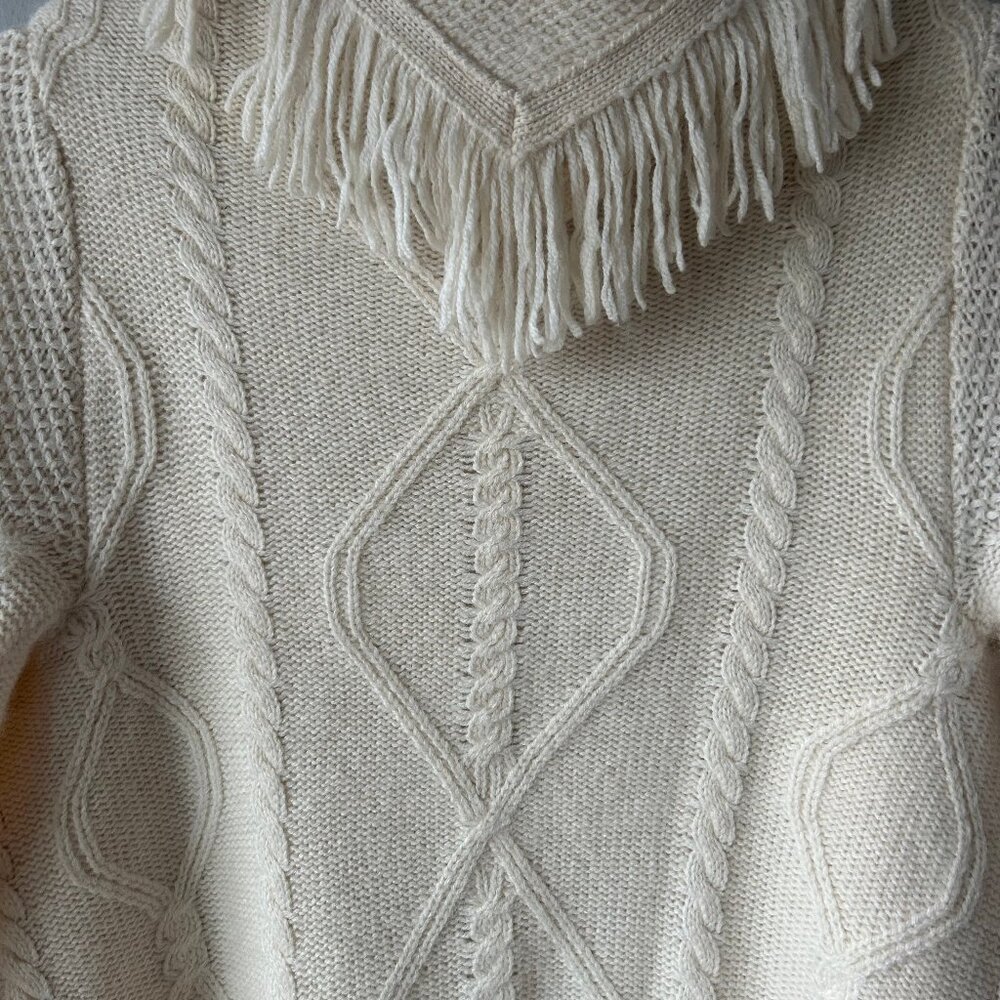 Anthropologie Sleeping on Snow Fringe Cardigan Cream Wool Angora Blend - Picture 5 of 10